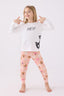 Rolypoly Kız Çocuk Bisiklet Yaka Pigment Baskılı Kışlık Regular Fit Beyaz Pijama Takımı RP3466-C-V1
