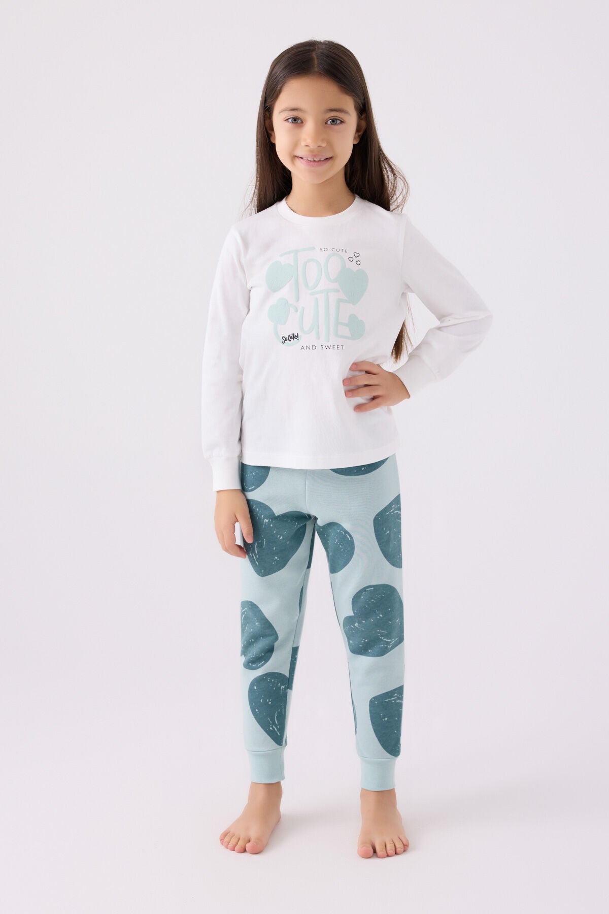 Rolypoly Kız Çocuk Bisiklet Yaka Pigment Baskılı Kışlık Regular Fit Mavi Pijama Takımı RP3471-C-V2 Ürün ana görseli