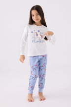 Kız Çocuk Beyaz Uzun Kol Pijama Takım