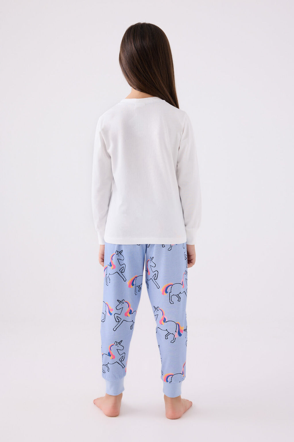 Kız Çocuk Beyaz Uzun Kol Pijama Takım