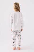 Rolypoly Kız Çocuk Bisiklet Yaka Pigment Baskılı Kışlık Regular Fit Beyaz Pijama Takımı RP3486-C-V1