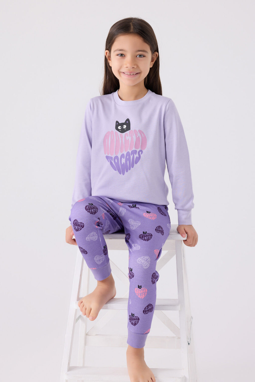 Kız Çocuk Mor Uzun Kol Pijama Takım