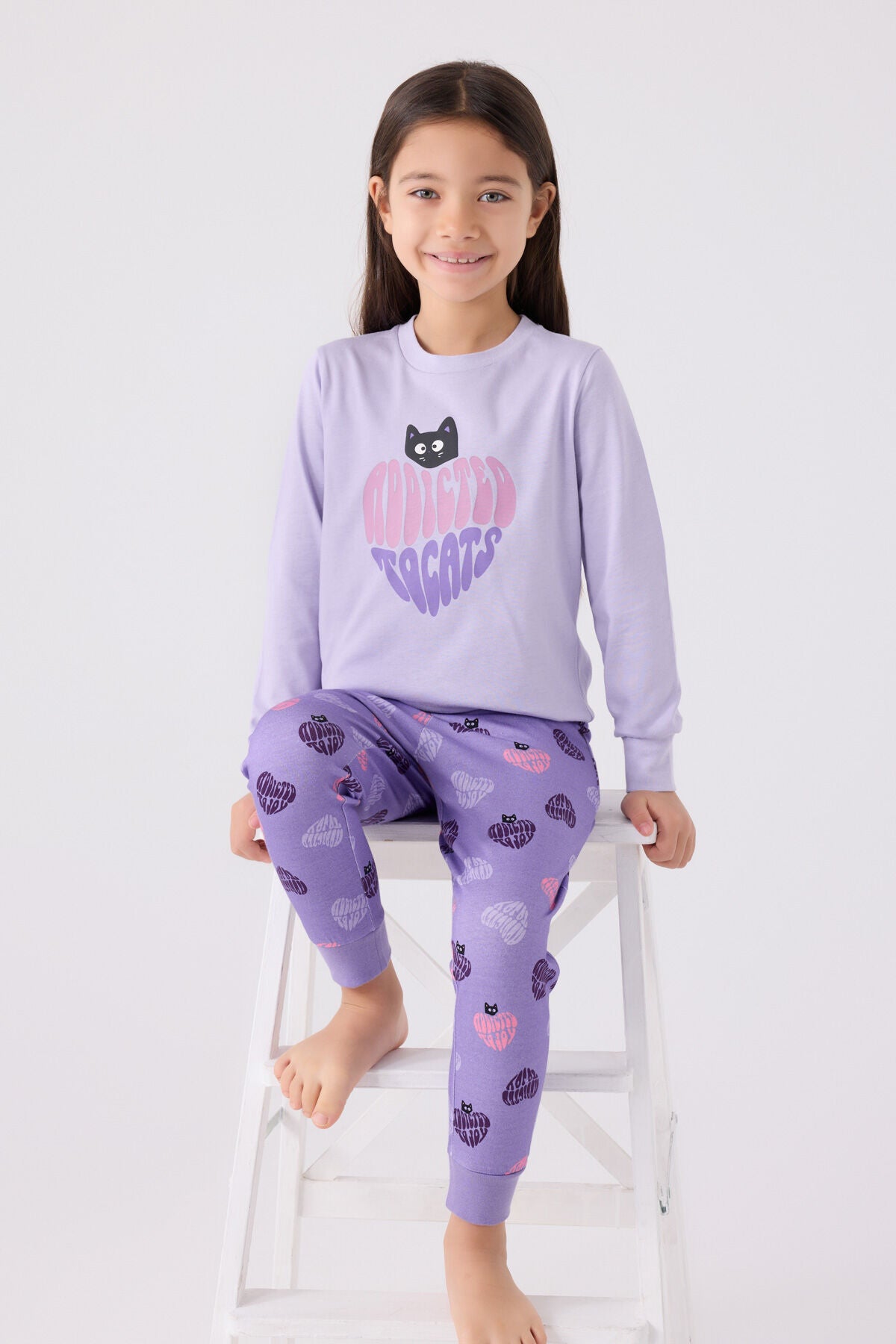 Kız Çocuk Mor Uzun Kol Pijama Takım