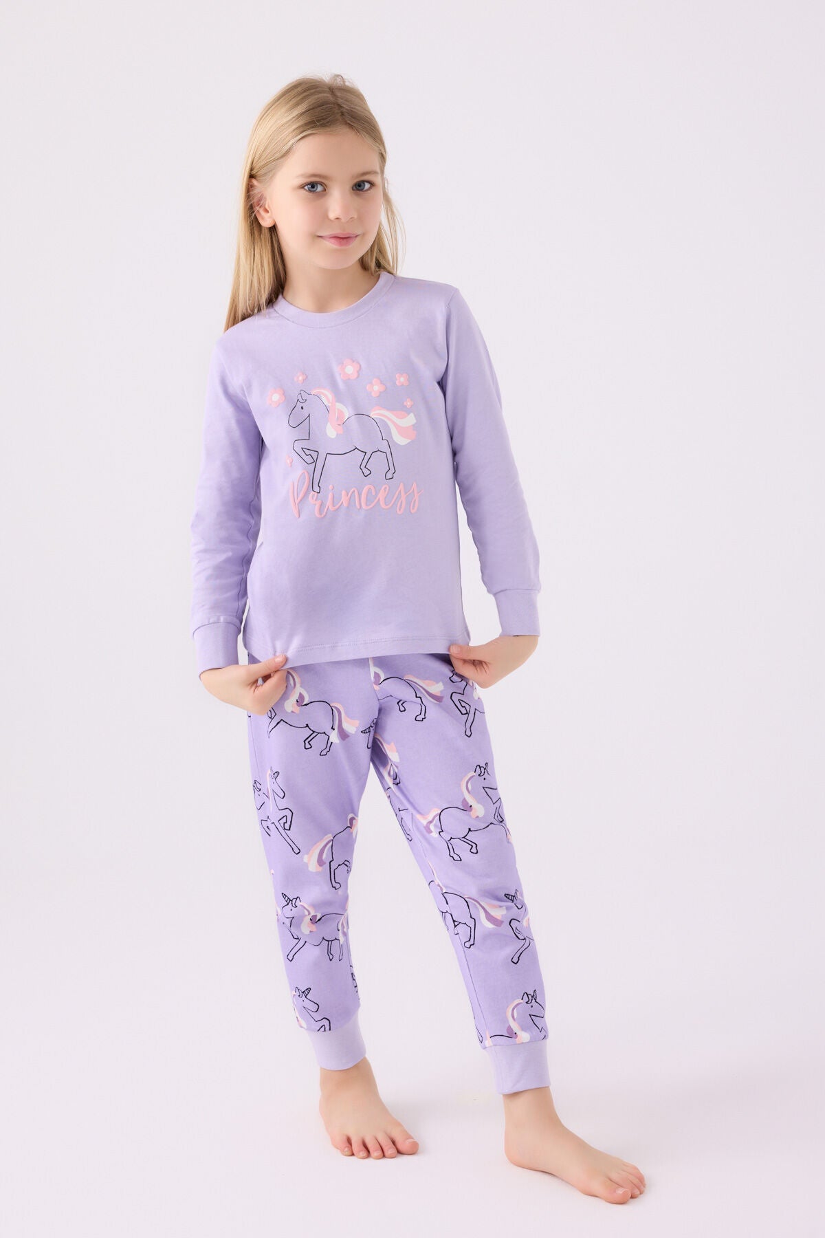 Kız Çocuk Mor Uzun Kol Pijama Takım Ürün ana görseli