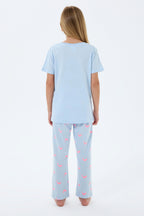 Rolypoly Kız Çocuk Bisiklet Yaka Baskılı Yazlık Regular Fit Mavi Pijama Takımı RP3792-C-V1