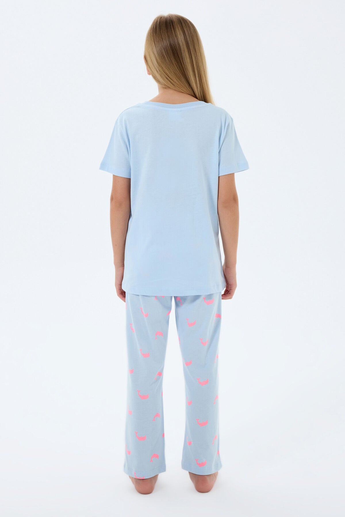 Rolypoly Kız Çocuk Bisiklet Yaka Baskılı Yazlık Regular Fit Mavi Pijama Takımı RP3792-C-V1