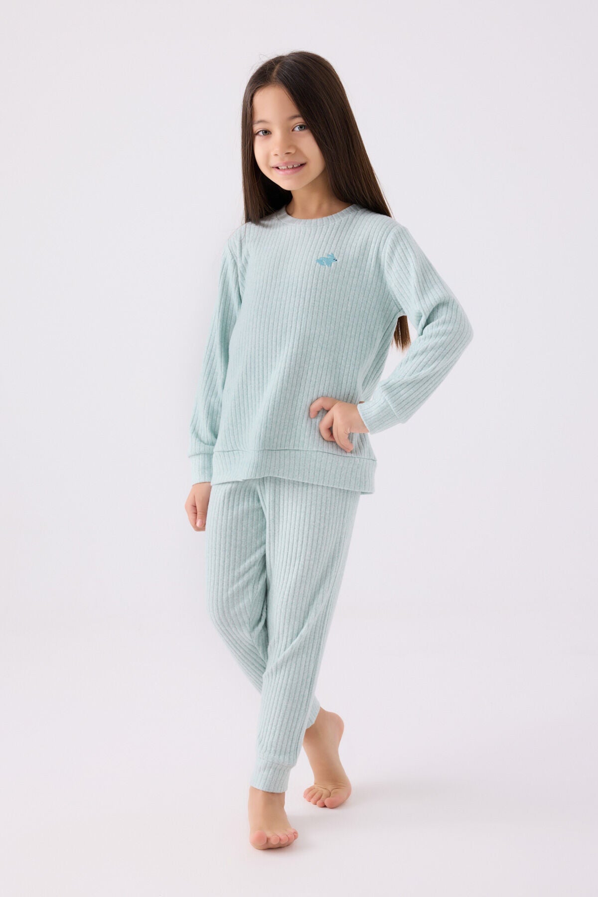 Rolypoly Kız Çocuk Bisiklet Yaka Pigment Baskılı Kışlık Regular Fit Mavi Pijama Takımı RP3464-C-V3 Ürün ana görseli
