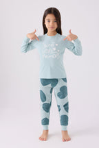Rolypoly Kız Çocuk Bisiklet Yaka Pigment Baskılı Kışlık Regular Fit Mavi Pijama Takımı RP3470-C-V2