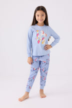 Rolypoly Kız Çocuk Bisiklet Yaka Pigment Baskılı Kışlık Regular Fit Mavi Pijama Takımı RP3476-C-V1