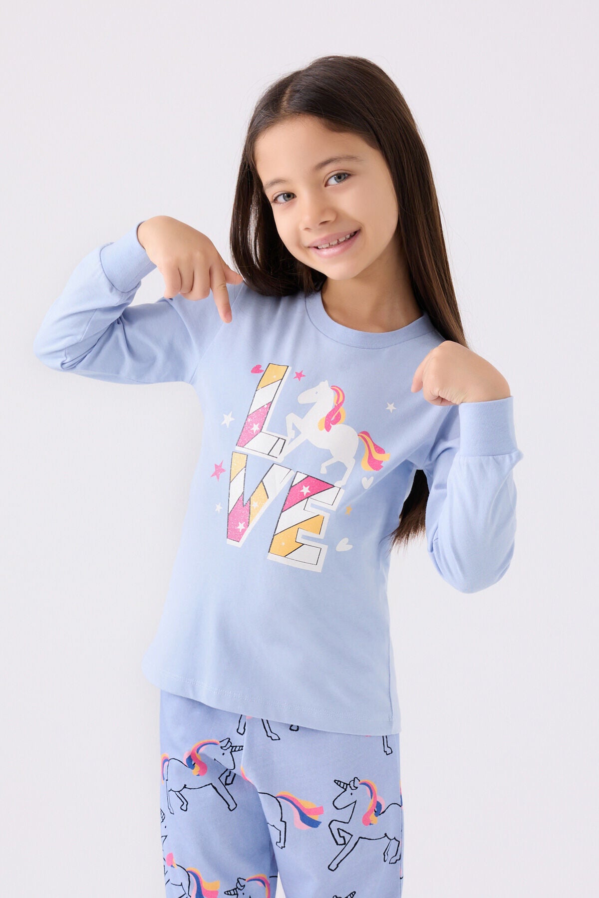 Kız Çocuk Mavi Uzun Kol Pijama Takım Ürün ikincil görseli