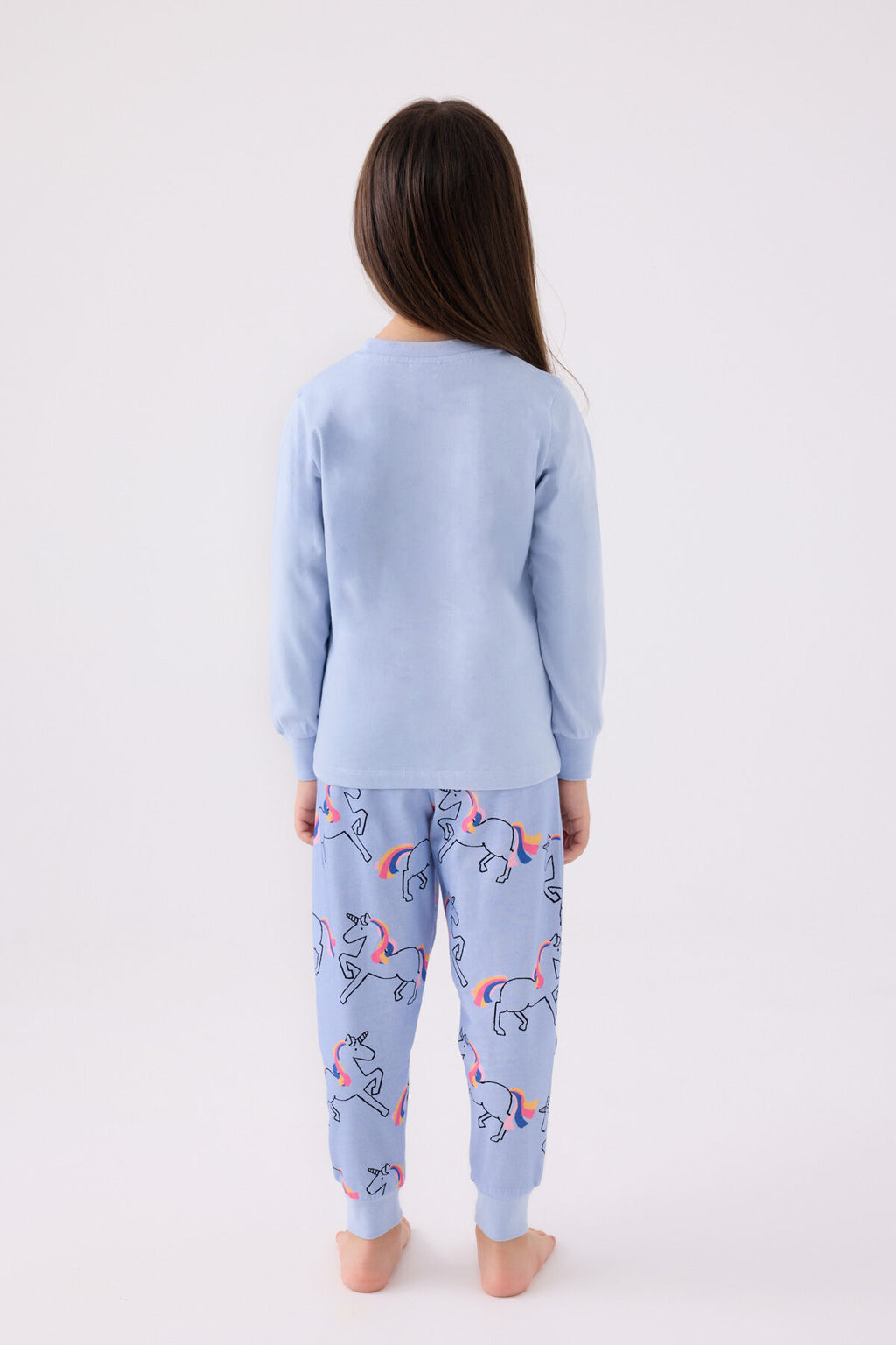 Kız Çocuk Mavi Uzun Kol Pijama Takım