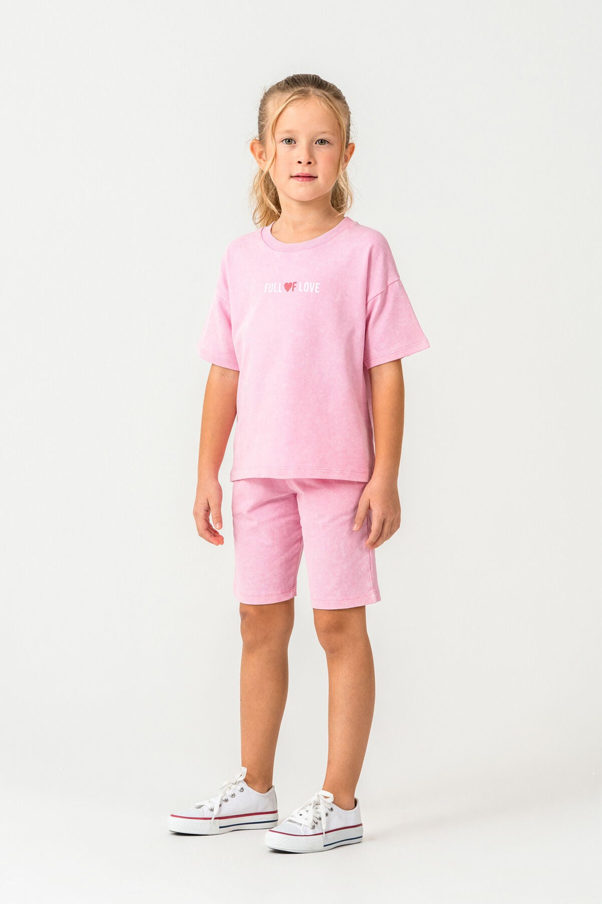 Rolypoly Kız Çocuk Bisiklet Yaka Baskılı Yazlık Regular Fit Pembe Bermuda Takım RP3802-C-V3 Ürün ana görseli