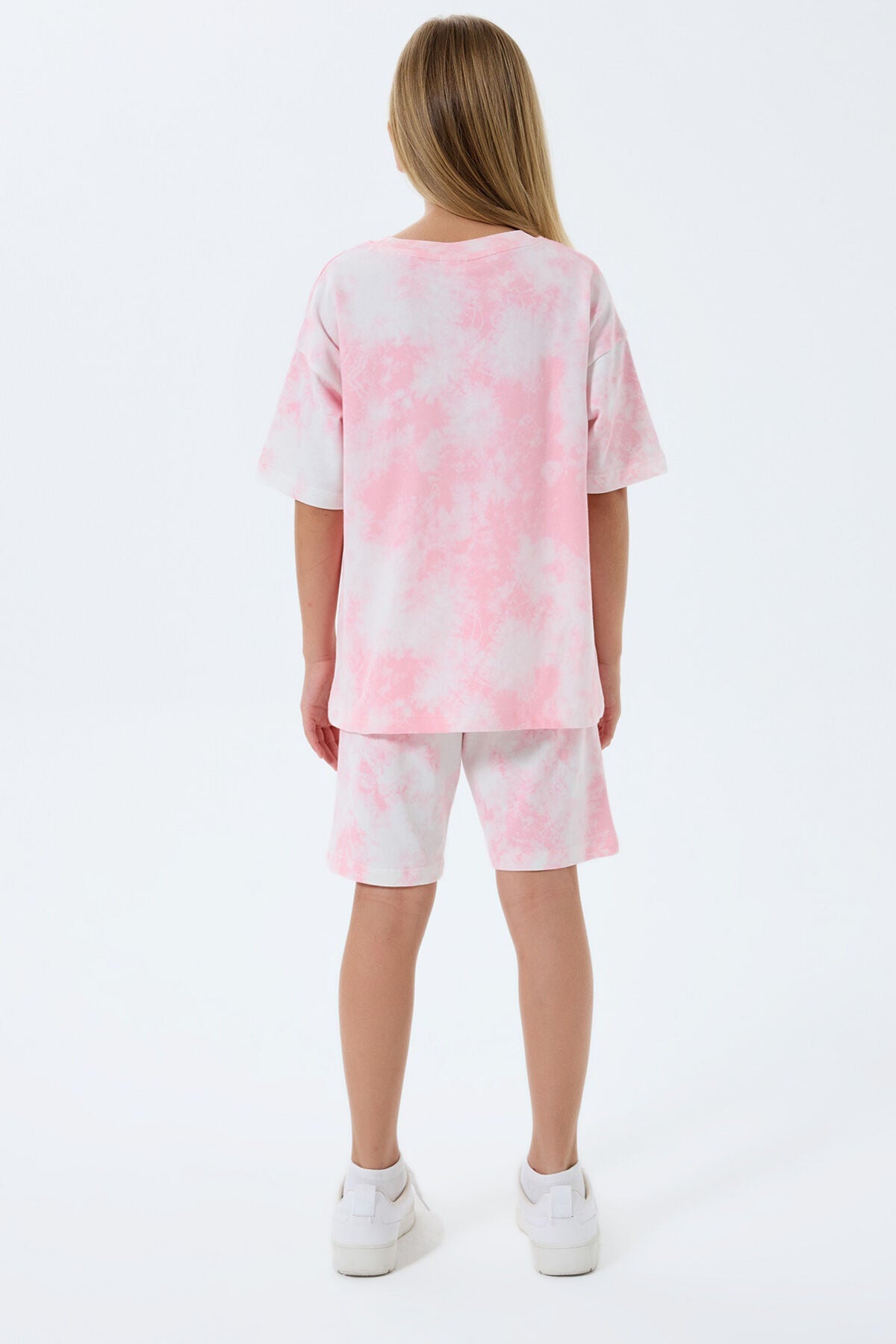 Rolypoly Kız Çocuk Bisiklet Yaka Baskılı Yazlık Regular Fit Pembe Bermuda Takım RP3803-C-V2