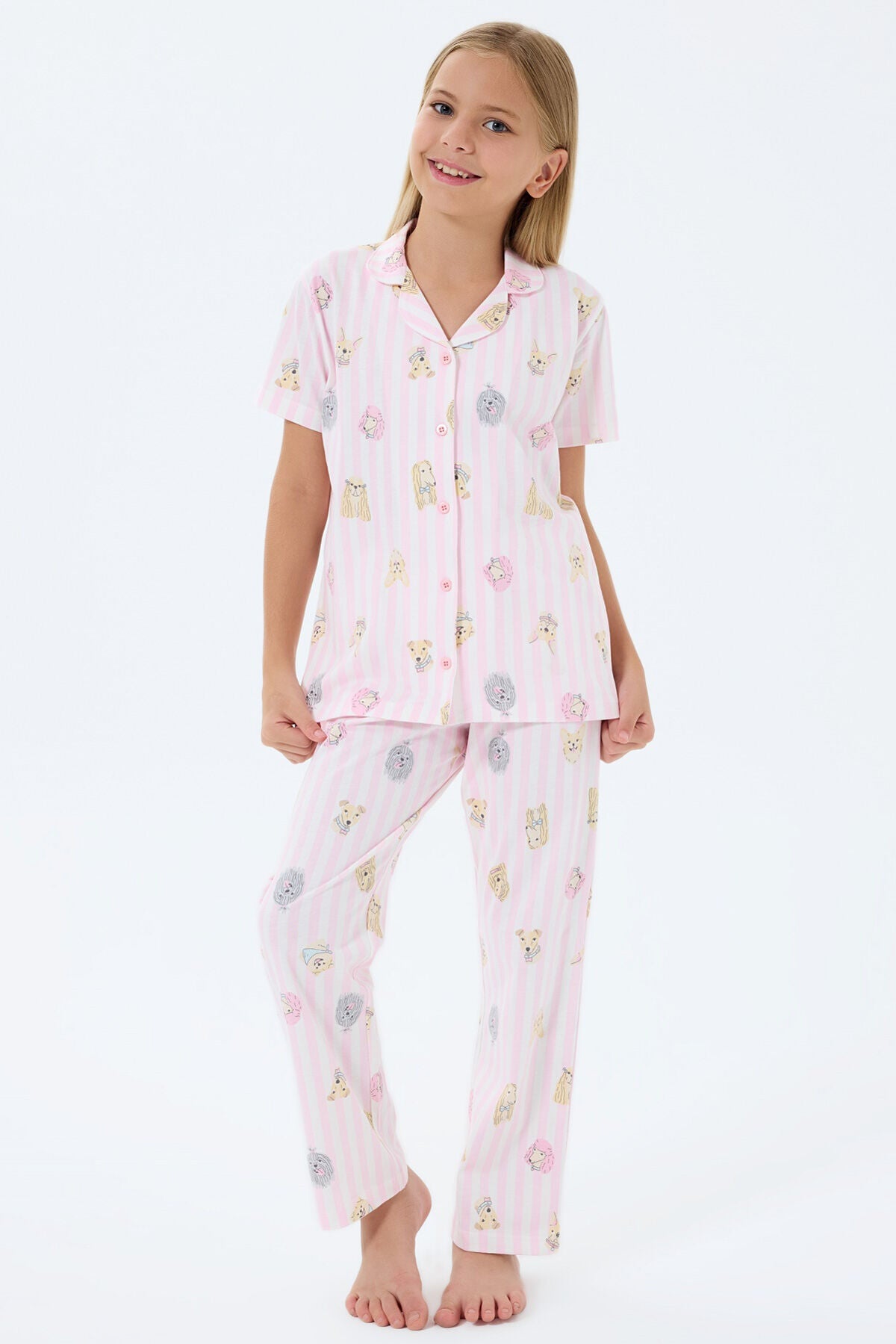 Rolypoly Kız Çocuk Pembe Gömlek Pijama Ürün ikincil görseli
