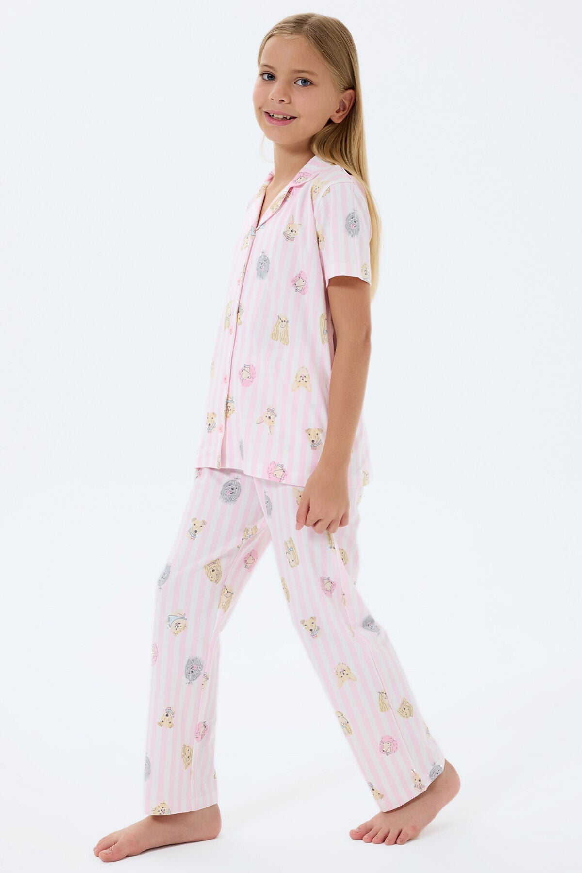 Rolypoly Kız Çocuk Pembe Gömlek Pijama Takım