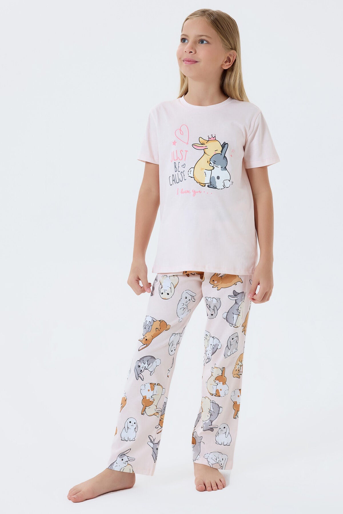 Rolypoly Kız Çocuk Bisiklet Yaka Baskılı Yazlık Regular Fit Pembe Pijama Takımı RP3774-C-V2 Ürün ikincil görseli