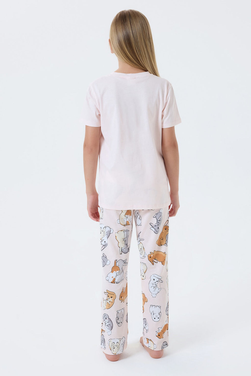 Rolypoly Kız Çocuk Bisiklet Yaka Baskılı Yazlık Regular Fit Pembe Pijama Takımı RP3774-C-V2