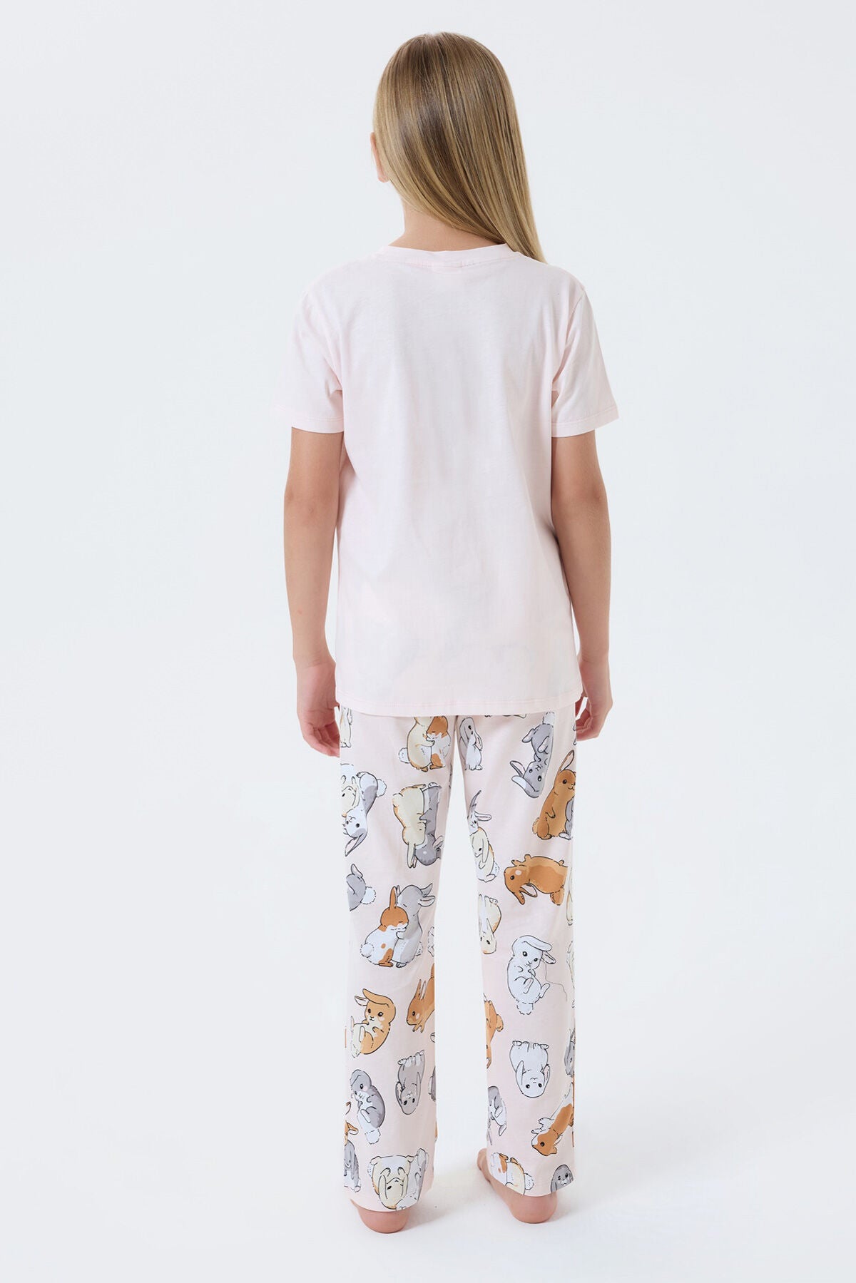 Rolypoly Kız Çocuk Bisiklet Yaka Baskılı Yazlık Regular Fit Pembe Pijama Takımı RP3774-C-V2