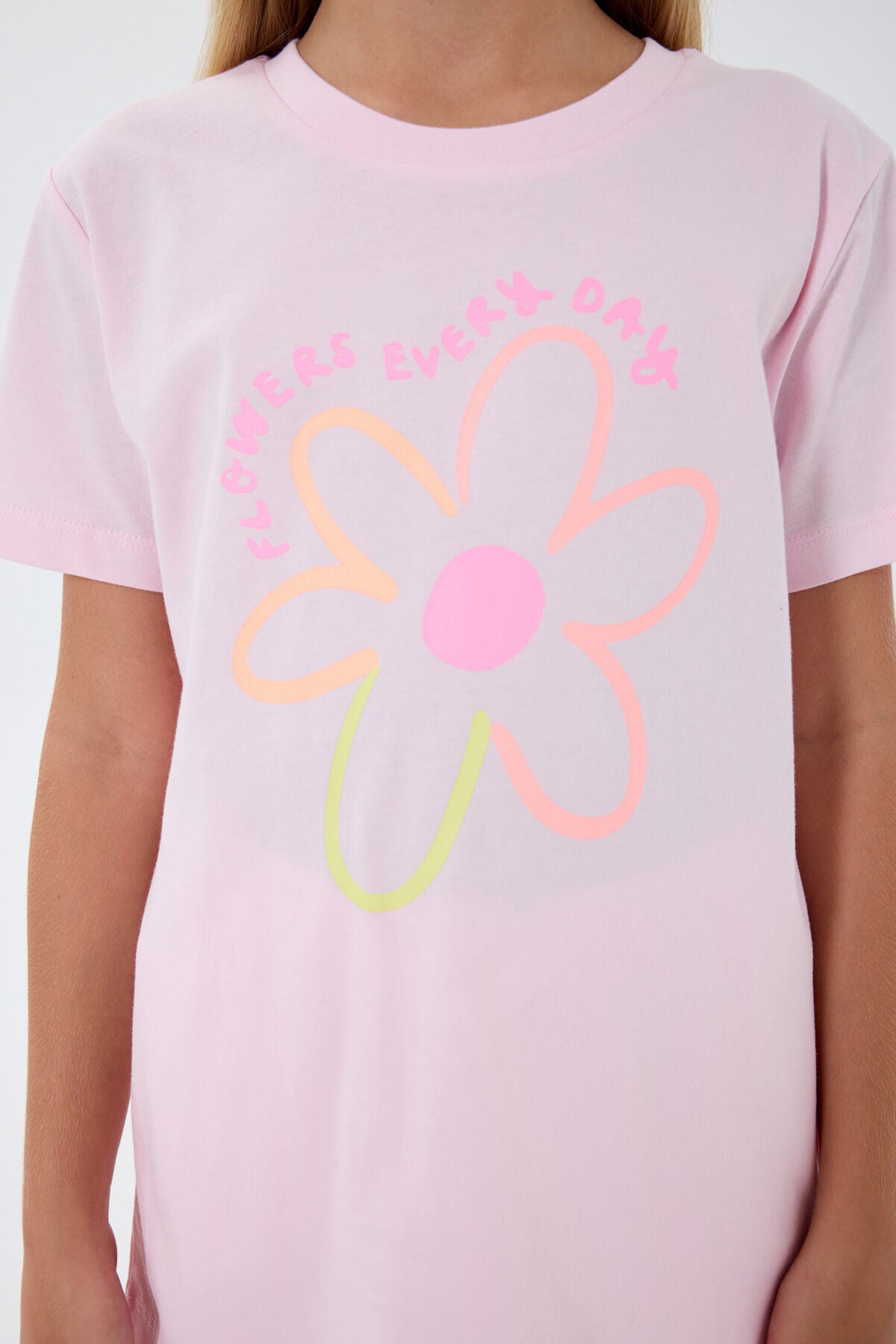 Rolypoly Kız Çocuk Bisiklet Yaka Baskılı Yazlık Regular Fit Pembe Şort Takım RP3795-C-V1 Ürün ikincil görseli