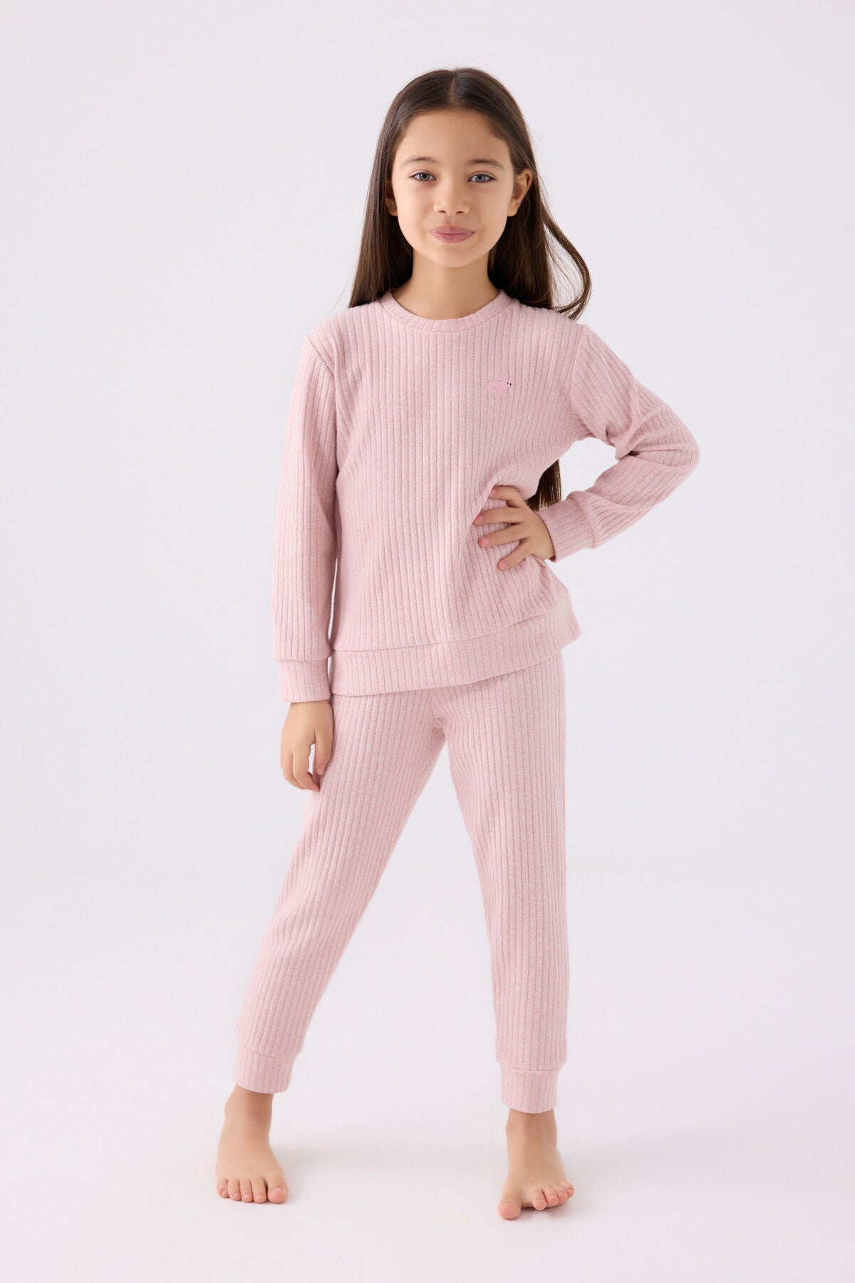 Rolypoly Kız Çocuk Bisiklet Yaka Pigment Baskılı Kışlık Regular Fit Pembe Pijama Takımı RP3464-C-V1 Ürün ana görseli