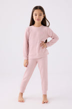 Rolypoly Kız Çocuk Bisiklet Yaka Pigment Baskılı Kışlık Regular Fit Pembe Pijama Takımı RP3464-C-V1