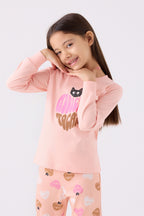 Kız Çocuk Pembe Uzun Kol Pijama Takım