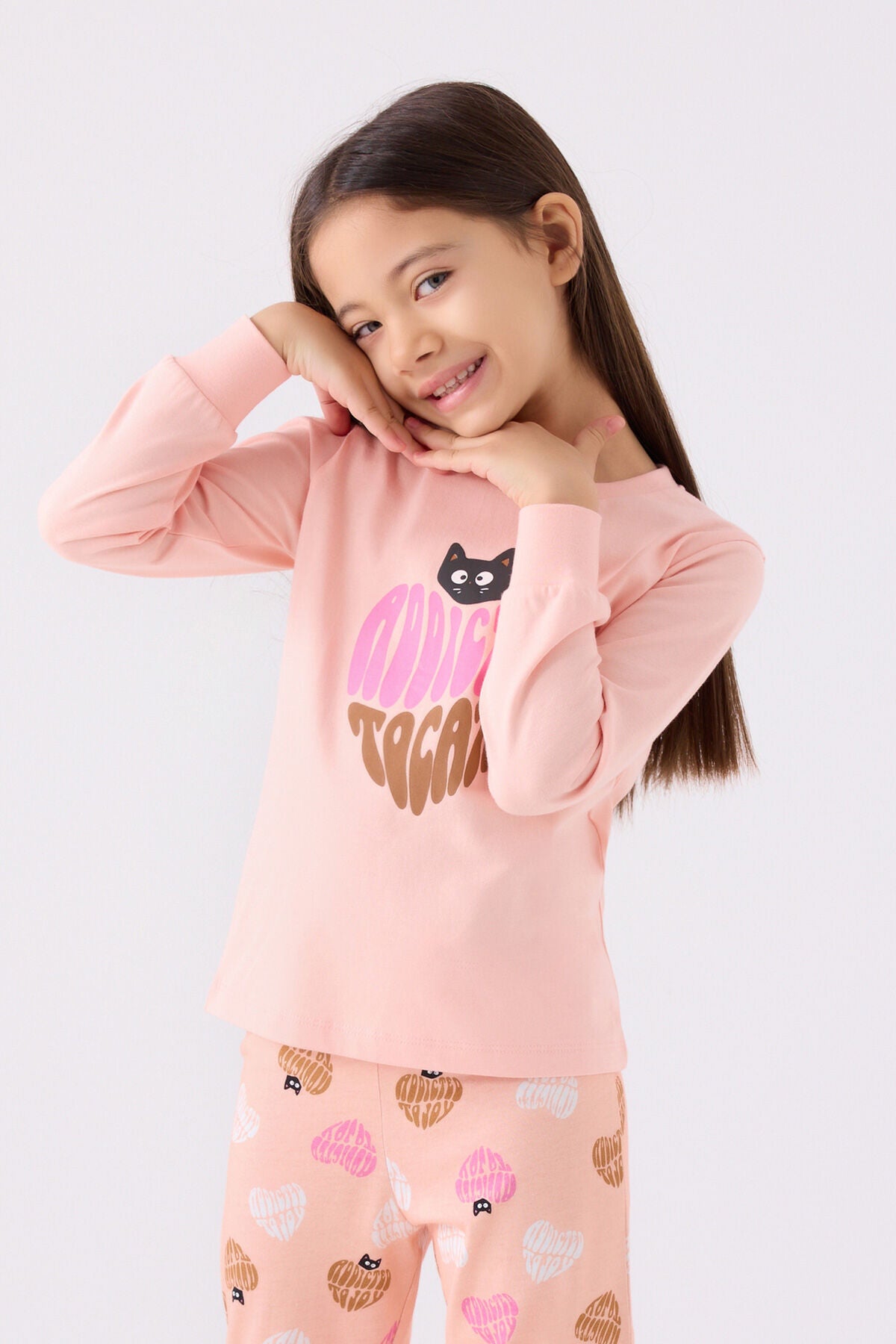 Kız Çocuk Pembe Uzun Kol Pijama Takım