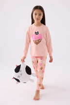 Kız Çocuk Pembe Uzun Kol Pijama Takım