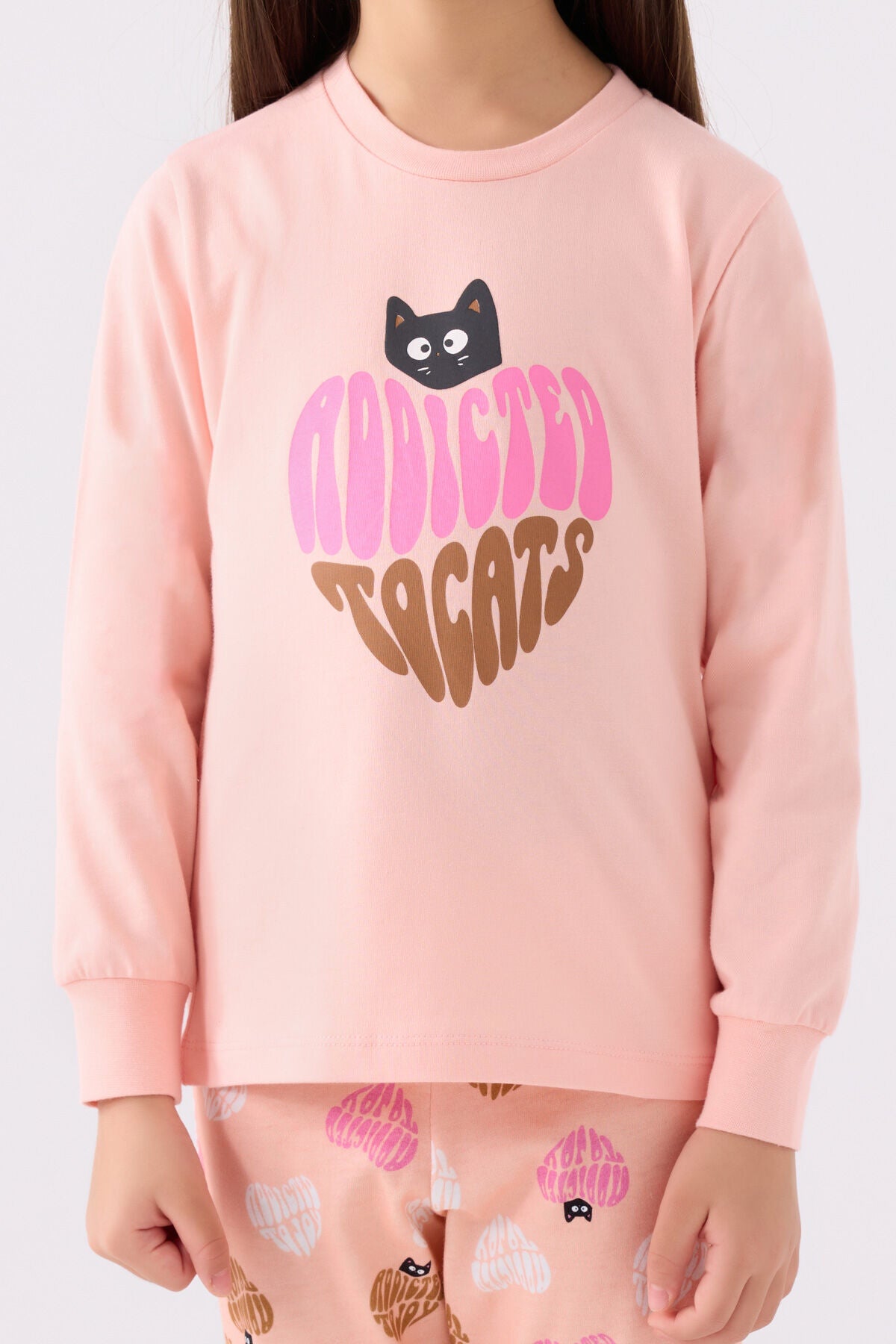 Kız Çocuk Pembe Uzun Kol Pijama Takım