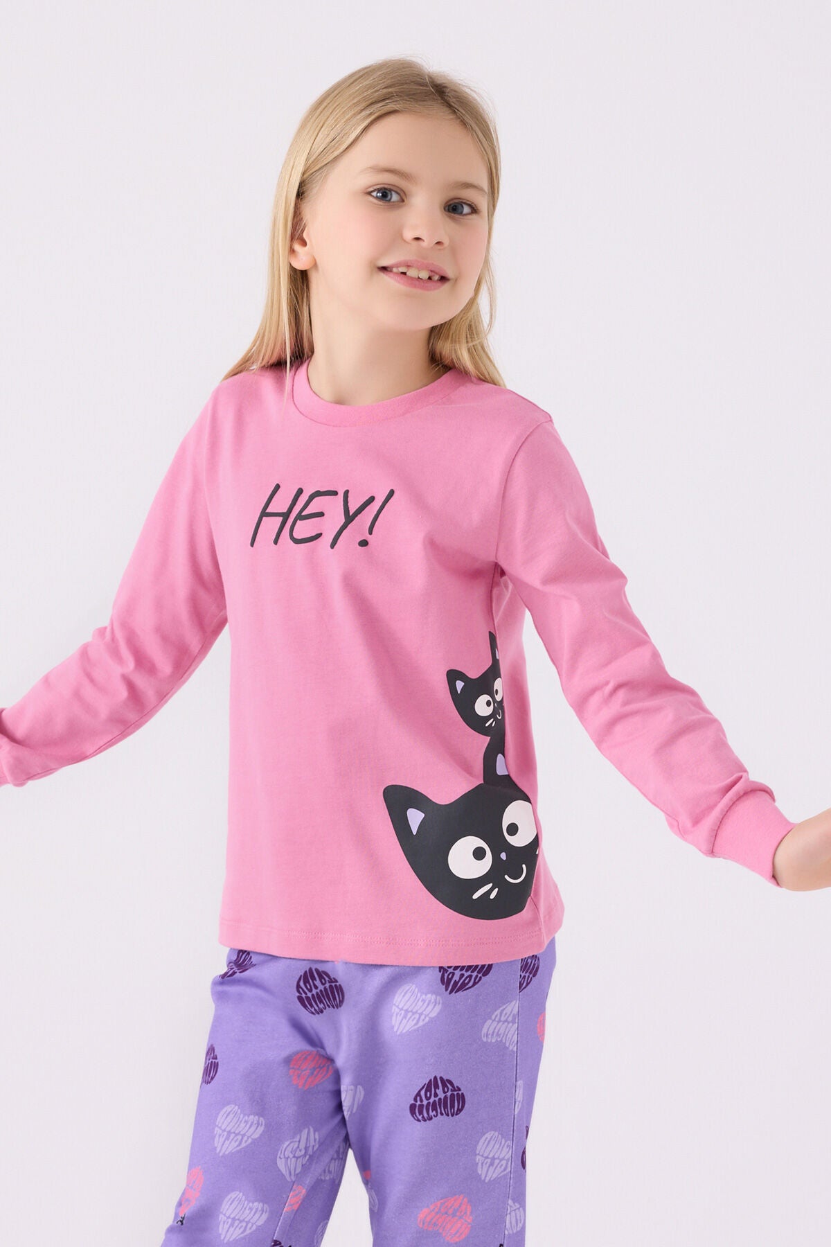 Kız Çocuk Pembe Uzun Kol Pijama Takım Ürün ikincil görseli