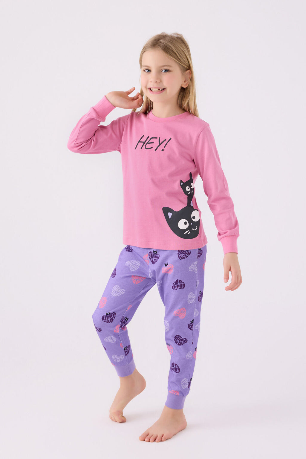Kız Çocuk Pembe Uzun Kol Pijama Takım