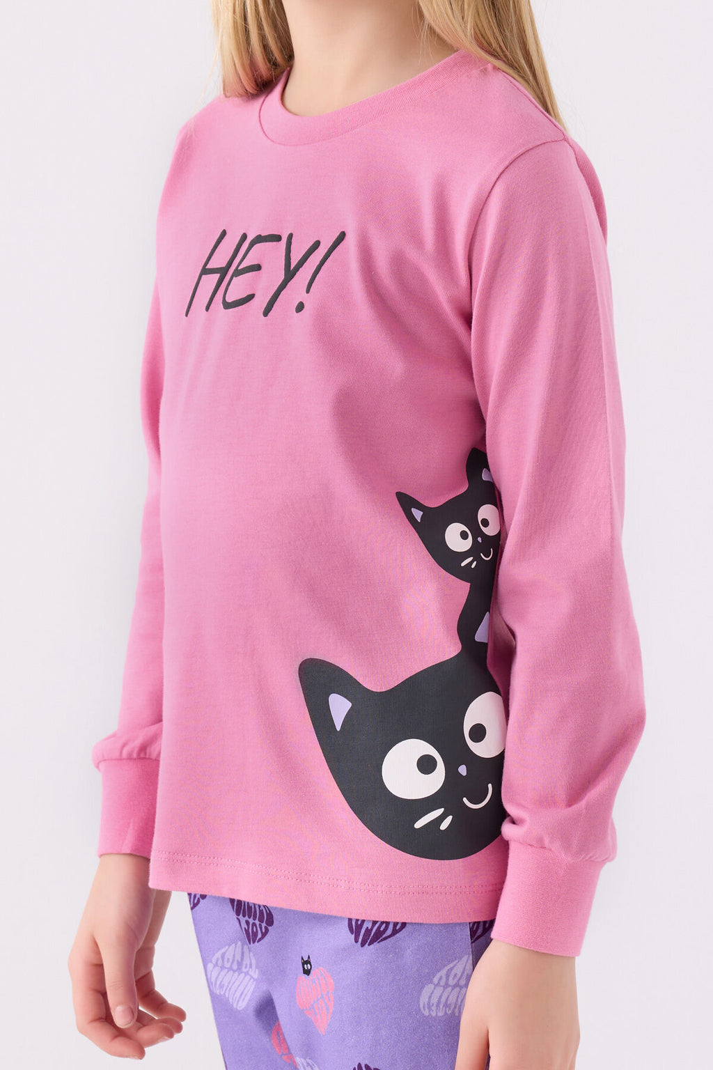 Kız Çocuk Pembe Uzun Kol Pijama Takım