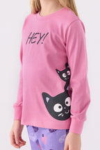 Kız Çocuk Pembe Uzun Kol Pijama Takım