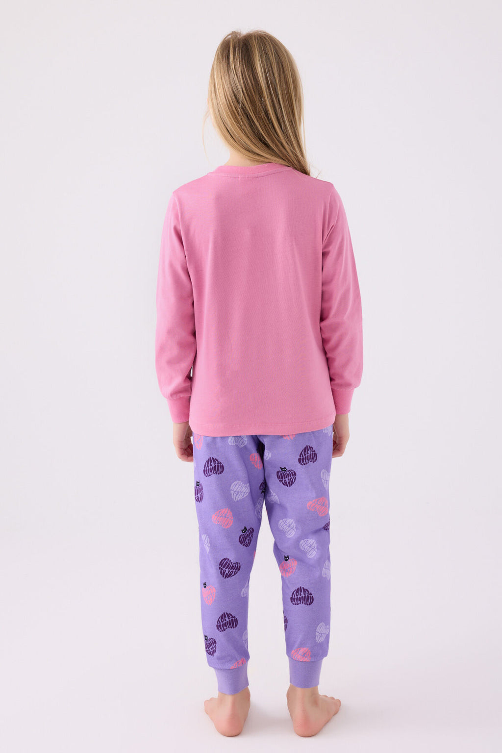 Kız Çocuk Pembe Uzun Kol Pijama Takım
