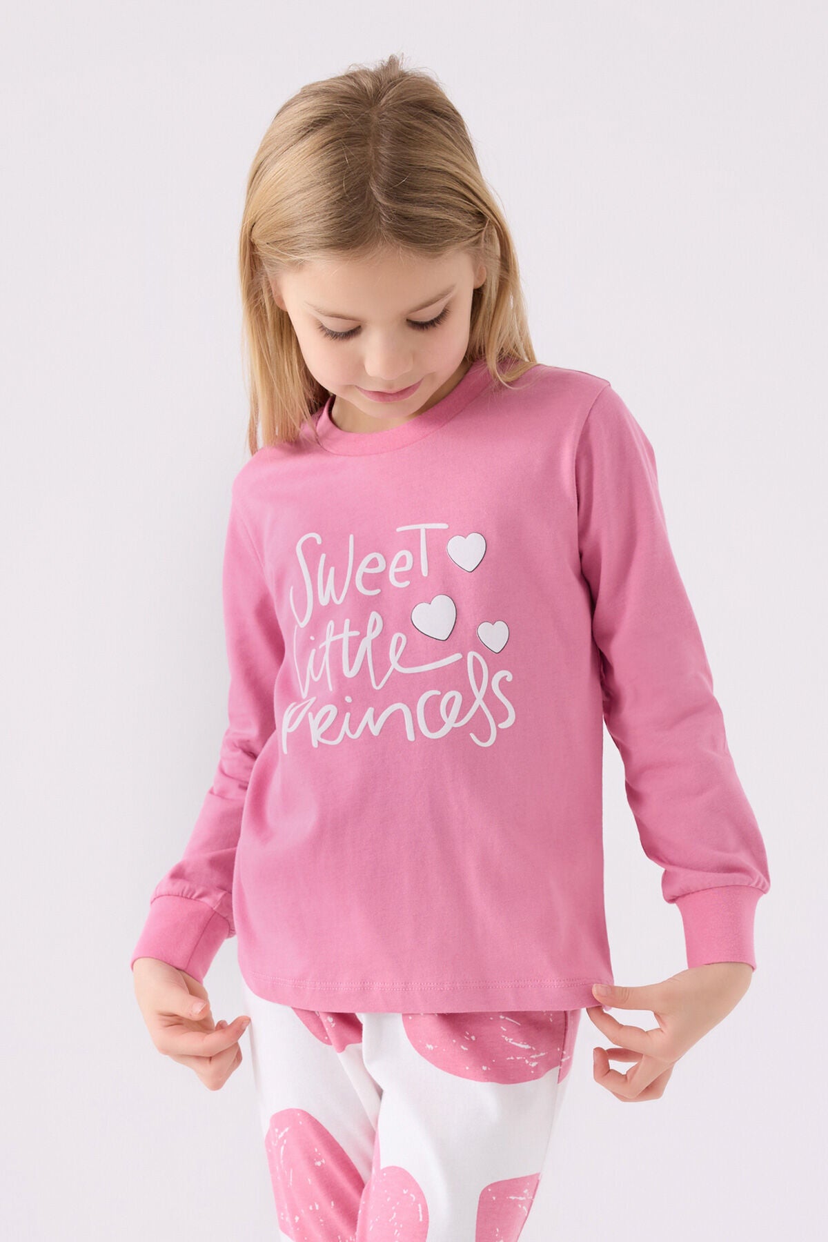 Rolypoly Kız Çocuk Pembe Regular Fit Bisiklet Yaka Sweet Little Princess Baskılı Pijama Takımı Rp3470-C-V1 Ürün ikincil görseli