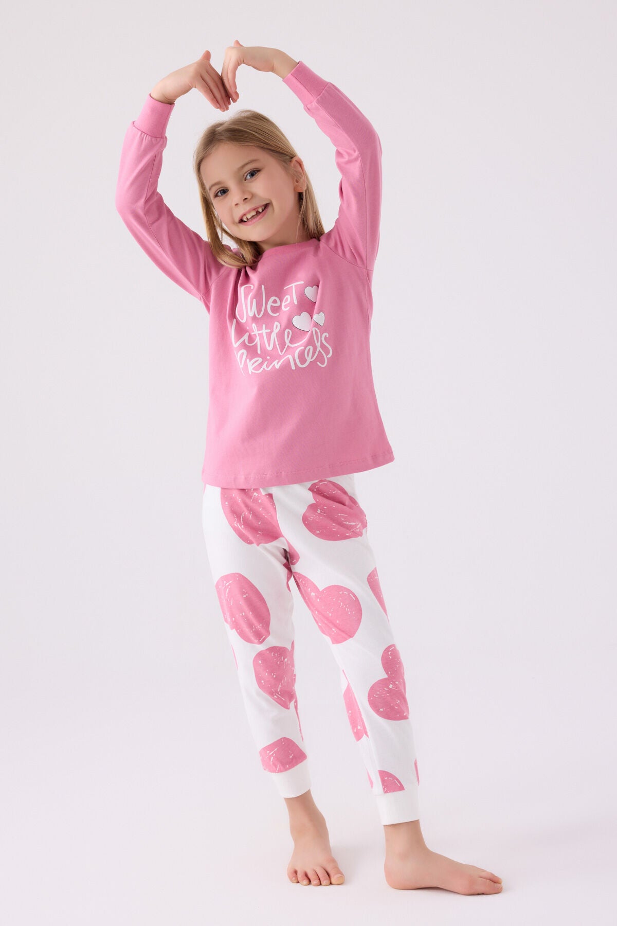 Rolypoly Kız Çocuk Pembe Regular Fit Bisiklet Yaka Sweet Little Princess Baskılı Pijama Takımı Rp3470-C-V1