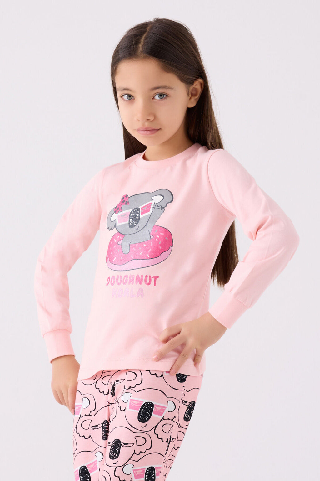 Kız Çocuk Pembe Uzun Kol Pijama Takım RP3490-C-V2