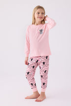 Rolypoly Kız Çocuk Bisiklet Yaka Pigment Baskılı Kışlık Regular Fit Pembe Pijama Takımı RP3491-C-V2