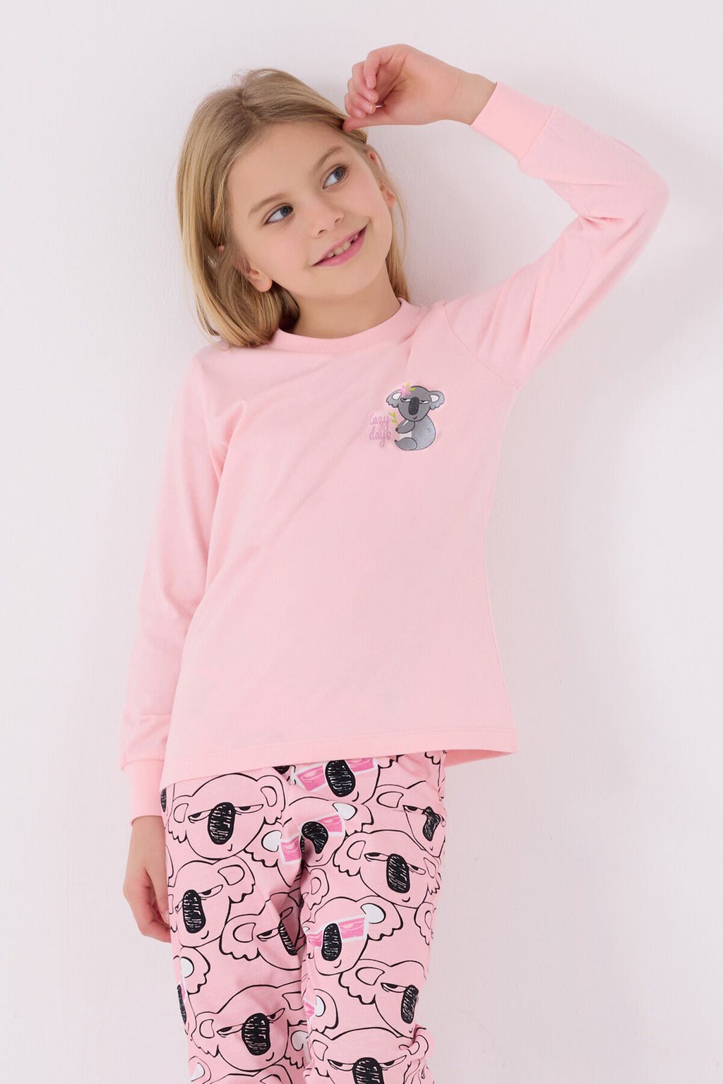 Kız Çocuk Pembe Uzun Kol Pijama Takım