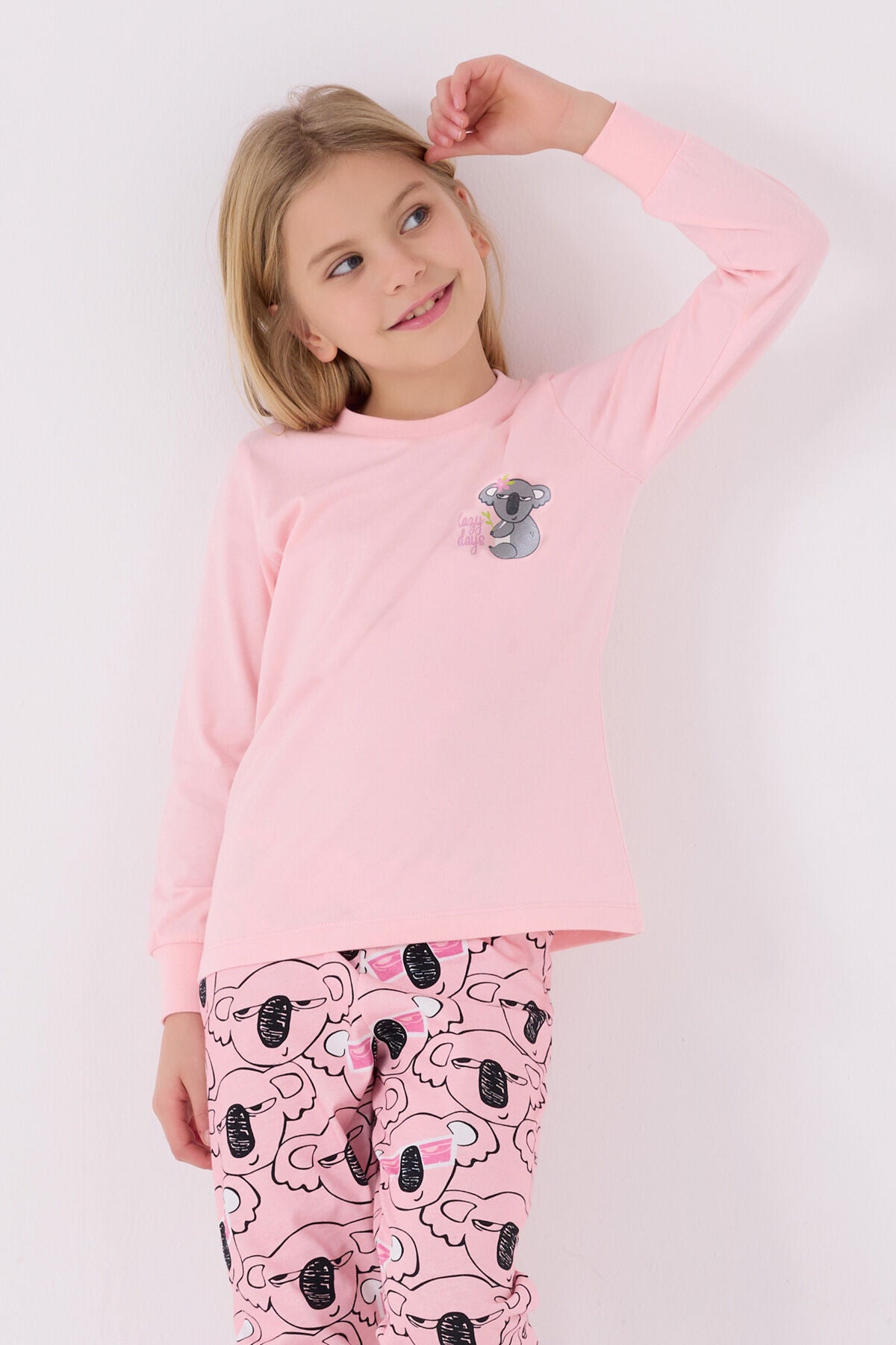 Kız Çocuk Pembe Uzun Kol Pijama Takım
