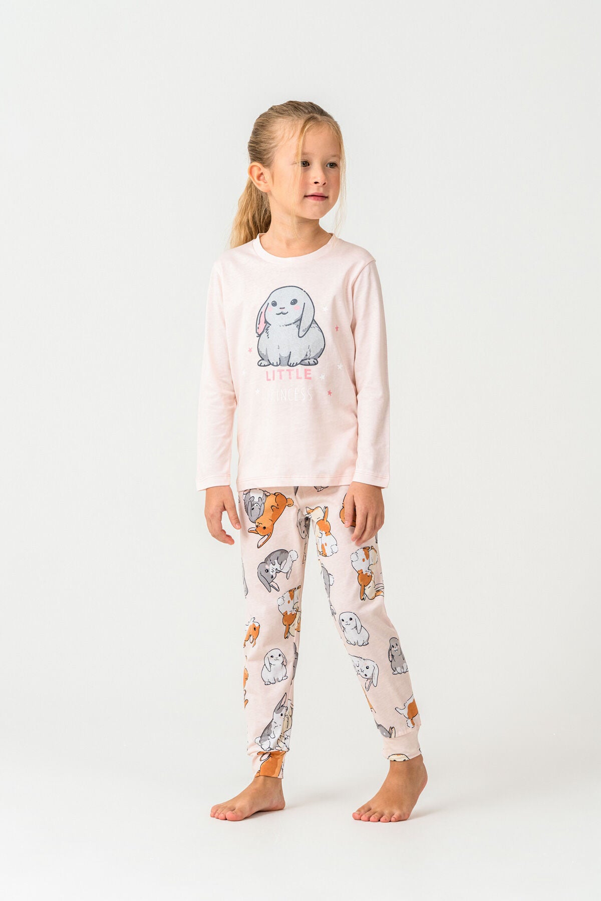 Rolypoly Kız Çocuk Bisiklet Yaka Baskılı Yazlık Relaxed Fit Pembe Pijama Takımı RP3775-C-V2