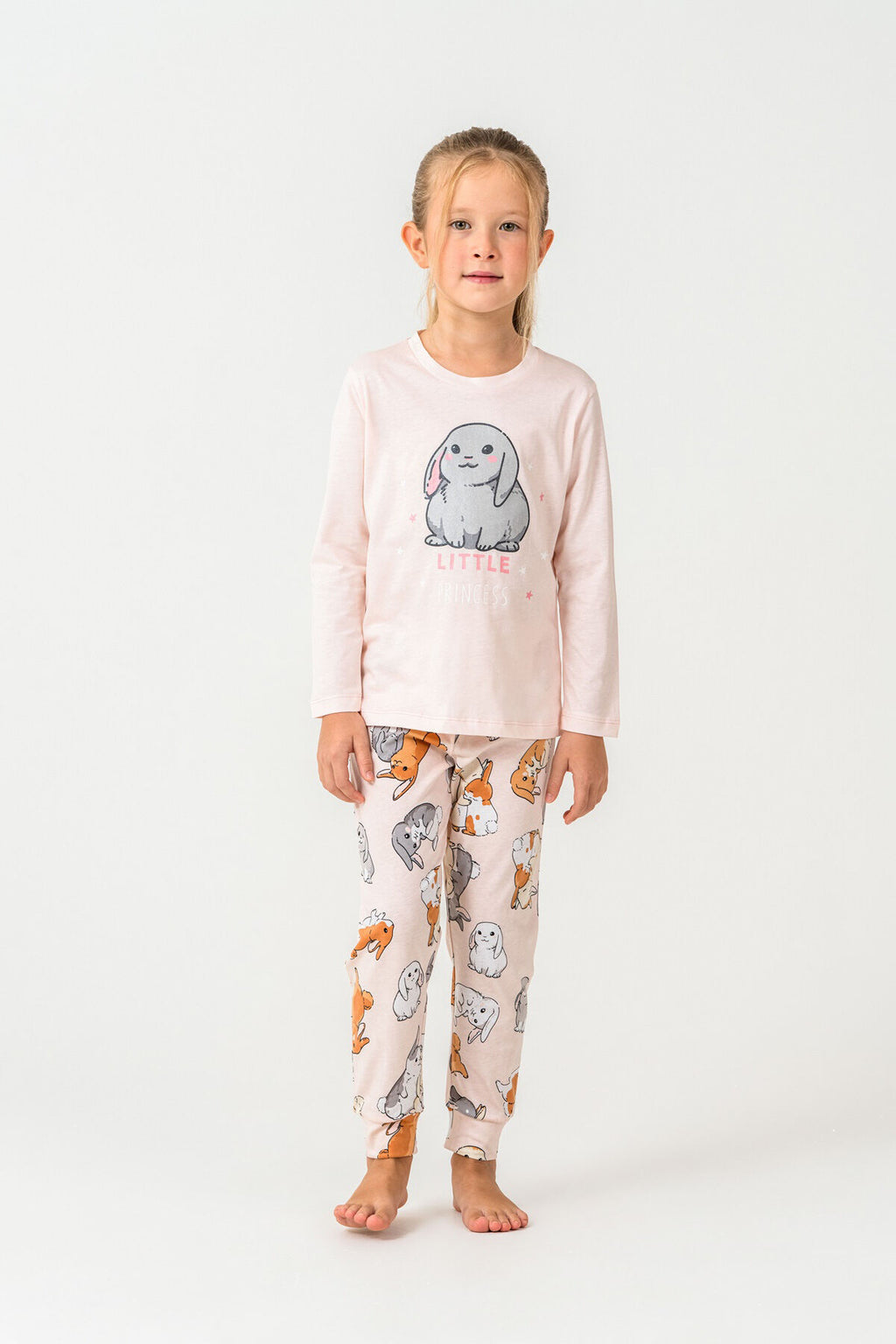 Rolypoly Kız Çocuk Bisiklet Yaka Baskılı Yazlık Relaxed Fit Pembe Pijama Takımı RP3775-C-V2