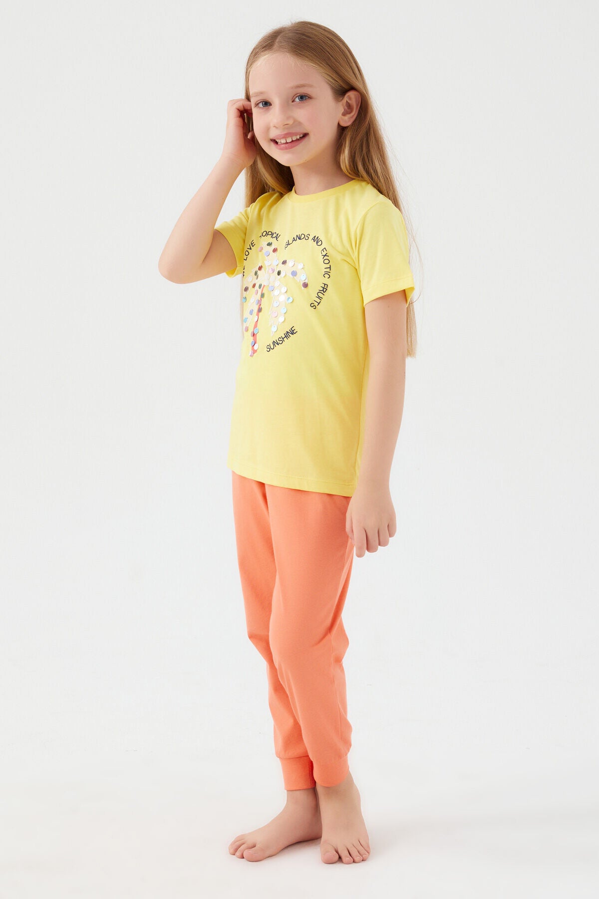 We Love Tropical Yeşil Kız Çocuk Kısa Kol Pijama Takım Ürün ana görseli