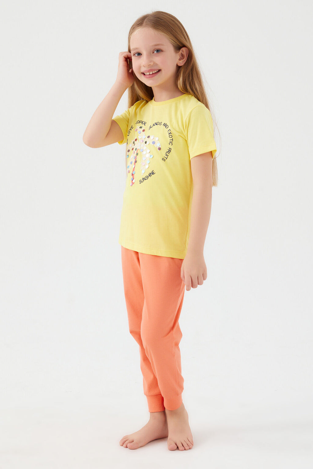 We Love Tropical Yeşil Kız Çocuk Kısa Kol Pijama Takım