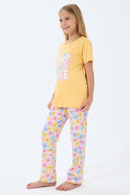 Rolypoly Kız Çocuk Bisiklet Yaka Baskılı Yazlık Regular Fit Sarı Pijama Takımı RP3782-C-V2