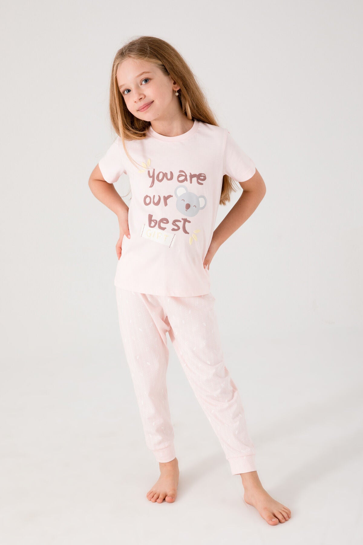 Kız Çocuk Kısa Kol Toz Somon Pijama Takım 3089 Ürün ana görseli