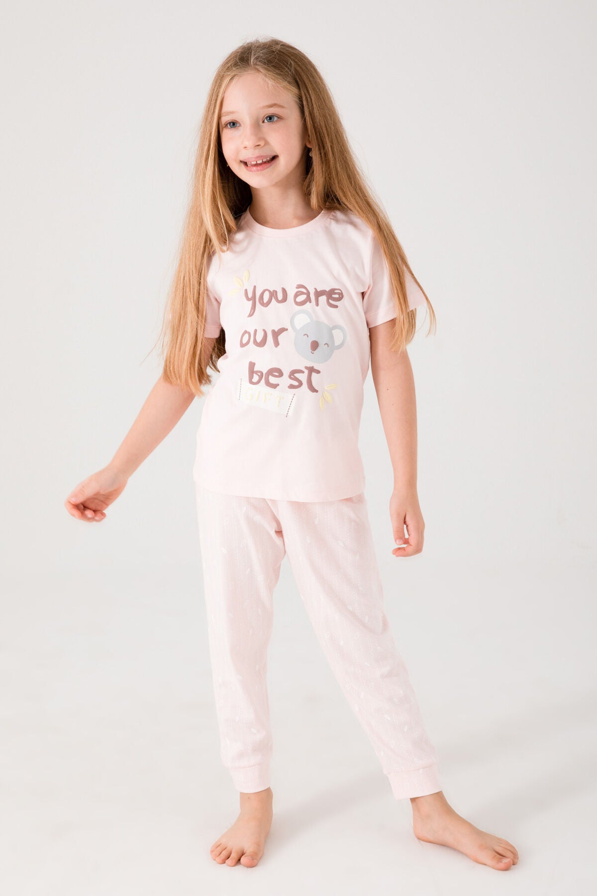 Kız Çocuk Kısa Kol Toz Somon Pijama Takım 3089