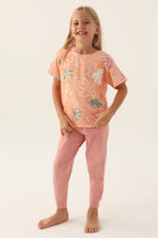 Rolypoly Kız Çocuk Bisiklet Yaka Pigment Baskılı Yazlık Regular Fit Turuncu Pijama Takımı RP3386-C-V2