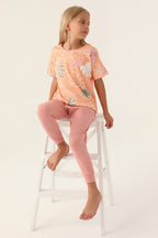 Rolypoly Kız Çocuk Bisiklet Yaka Pigment Baskılı Yazlık Regular Fit Turuncu Pijama Takımı RP3386-C-V2