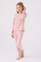 Rolypoly Kız Çocuk Bisiklet Yaka Pigment Baskılı Kışlık Regular Fit Pembe Pijama Takımı RP3458-C-V1